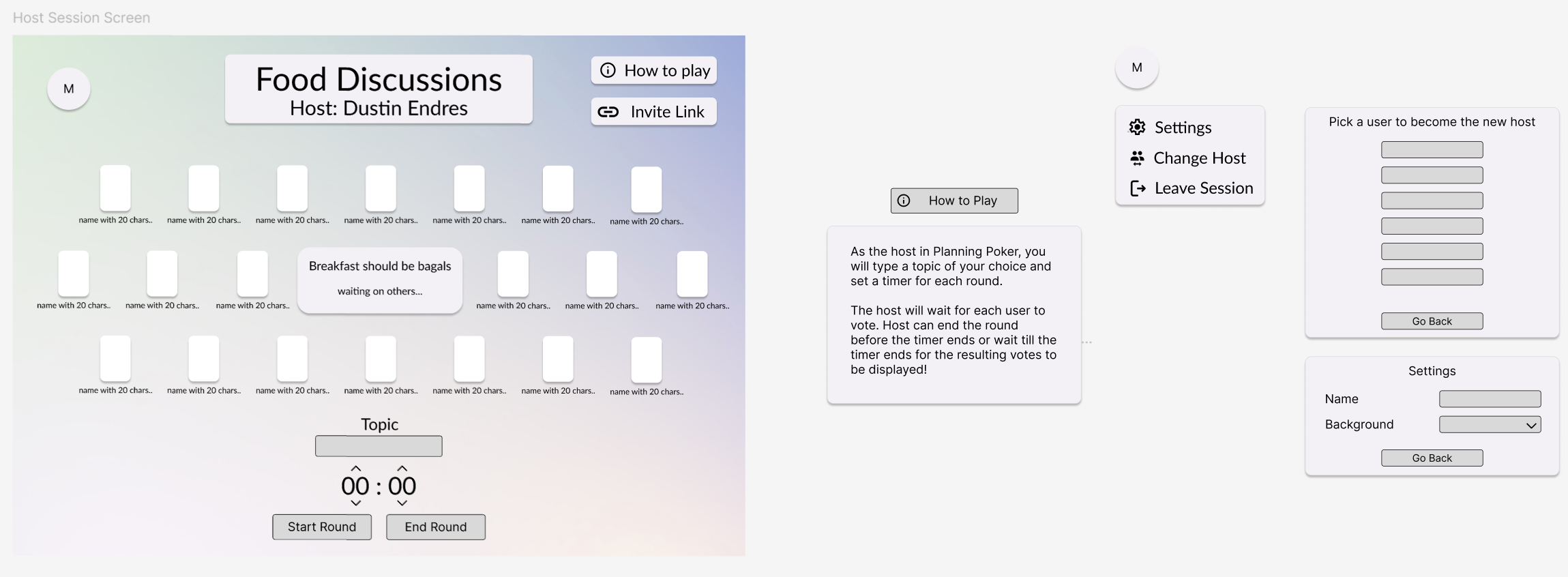 Planning Poker Host Page Wireframe